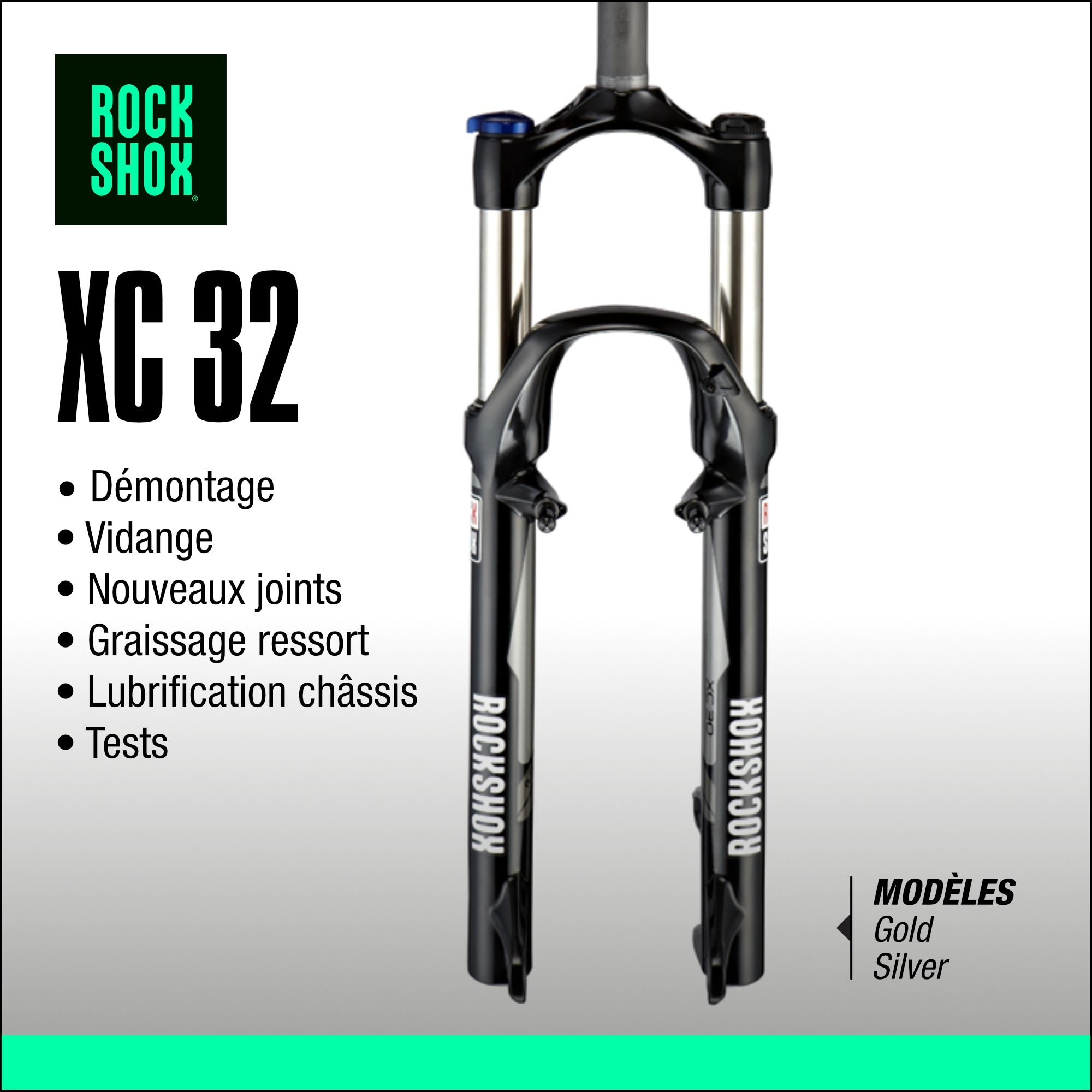 Entretien fourche RockShox XC32 – Recommandé toutes les 200h